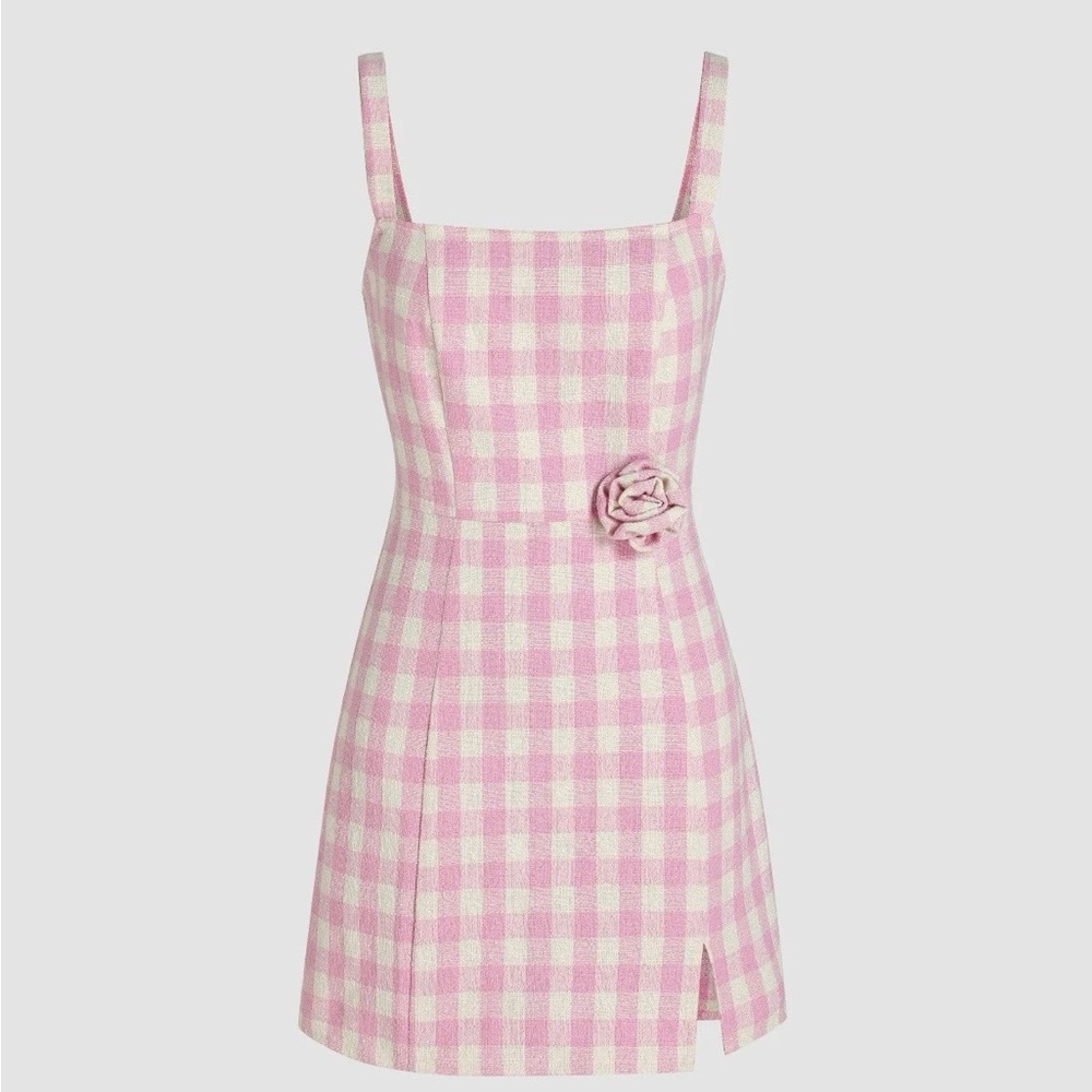 Cider Pink Checkered Mini Dress-Barbie Movie Style Picnic Dress